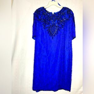 Vintage Blue Silk Sequin Dress 3X